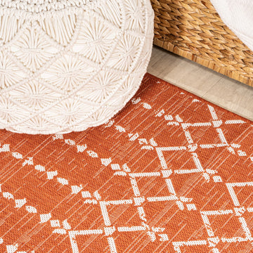 Ourika Moroccan Geometric Textured Weave Indoor/outdoor Round Rug